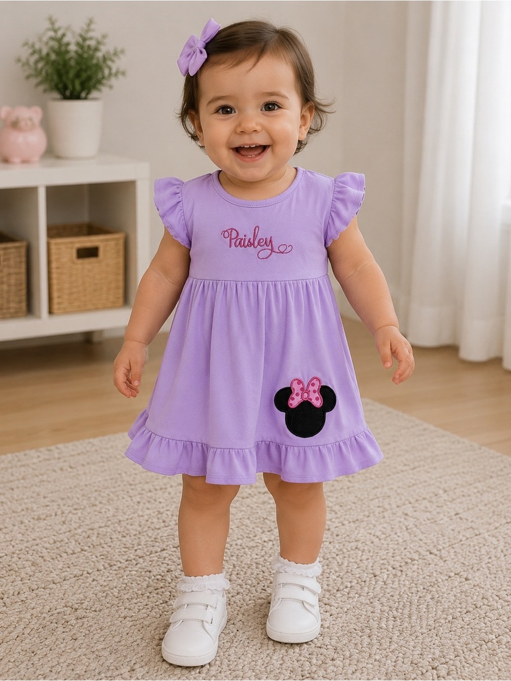 Kids Lavender Dress with Pink Embroidery